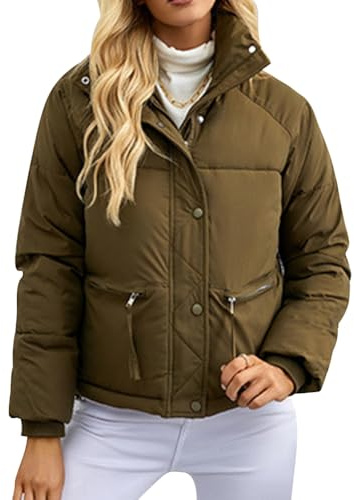 AGYMNX Veste d'hiver courte pour femme, chaude et doublée, veste en duvet, veste matelassée pour femme, manteau pour femme, veste de ski, veste rembourrée, veste en softshell, veste élégante d'hiver