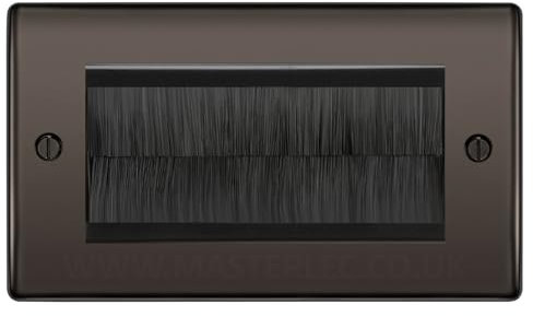 BG Black Nickel Double 4 Gang Brush Cable Entry Wall Plate Black Insert Rectangle