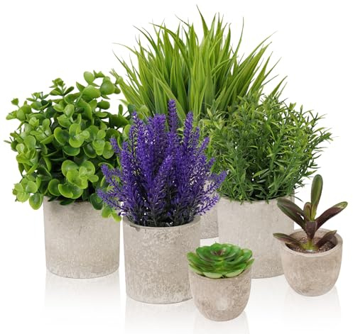 ilauke Set of 6 Decorative Artificial Plants Small Artificial Plants In Pots Decorative Fake Plant for House Office Balcony Desk Bathroom Decoration