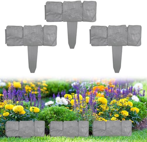 Lot de 10 bordures de pelouse en plastique aspect pierre 25 x 23 cm Bordure de pelouse Bordure de parterre pour le jardin