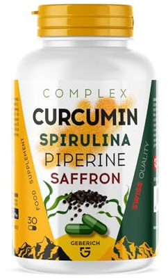 Gélules Complex Curcumin | Soutien Anti-inflammatoire | Extrait de Curcuma 10% 500 mg + Spiruline 20 mg | Bien-être Général | avec Gingembre 20 mg, Pipérine 1 mg et Safran 2% 0,5 mg | 30 Gélules
