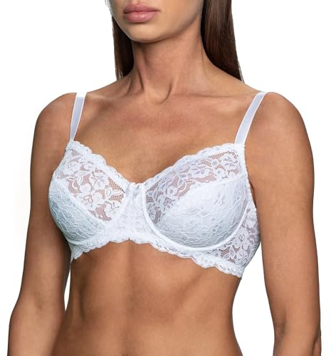 frugue Reggiseno Donna con Ferretto, in Pizzo, Taglie Forti Bianco IT 2C (EU 75C)