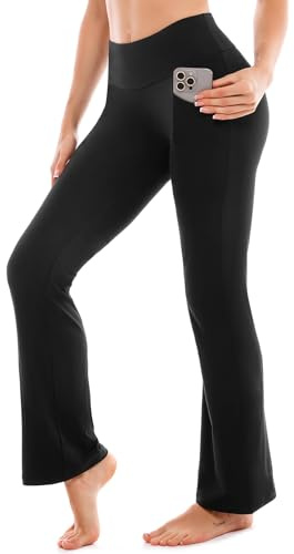 SINOPHANT Pantalón de Yoga Legging Deportivo para Mujer de Tiro Alto Opaco con 2 Bolsillos Negro S