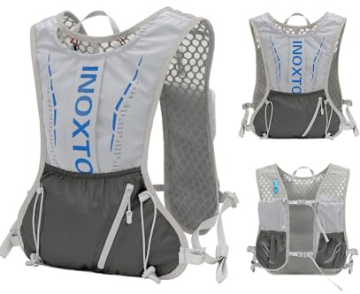 INOXTO Running Backpack, 5-liter lightweight hydration bag for outdoor hiking cross country marathon cycling competition mountaineering water bag backpack for men (Light gray)