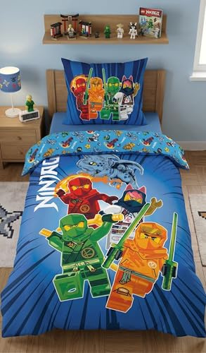 Halantex Juego de cama Lego Ninjago Reversible, funda nórdica de 140 x 200 cm + funda de almohada de 65 x 65 cm, color azul