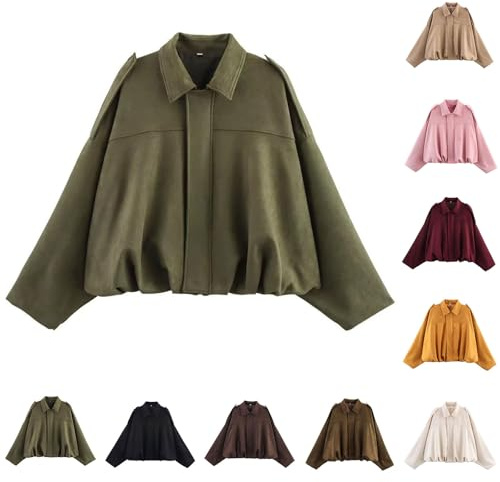 HAOLEI Giacca Donna Corta Ecopelle Bolero Bomber Softshell in Finta Pelle, Scamosciata con Risvolto Colletto in Pelle Scamosciata Giacche Primavera Inverno Caldo Moda Camoscio Giacca Vintage Cappotto