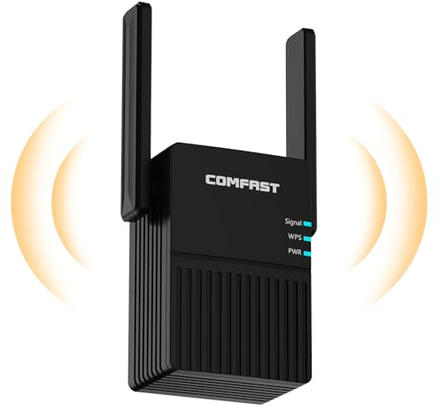 COMFAST AC1200 Mbps Repetidor WiFi, Amplificador Señal WiFi, Extensor WiFi, Doble Banda 2.4G/5G con 2 Antenas, WPS Botón, MU-MIMO, Luz Indicadora, Compatibile con Módem Router