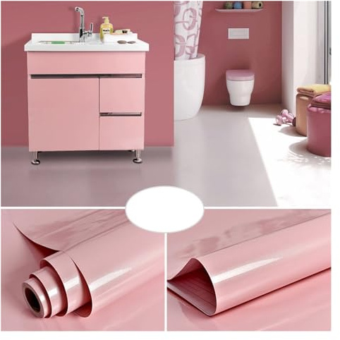 DJSKLDF Kitchen Oil Proof Stickers Old Cabinet Renovation Sticker Kitchen Stove Tabletop Oil Proof Film Self Adhesive Waterproof Solid Color Bright Paint Wallpaper(Pink,8mx40cm)
