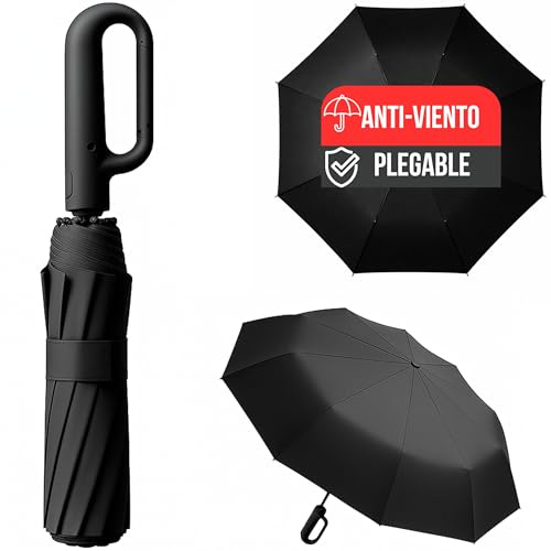 YALTRIX Ombrello Pieghevole Antivento da Uomo – Ombrello Nero Resistente al Vento, Ombrello Portatile Compatto da Viaggio, Rivestimento in Tessuto Resistente. (P-001)