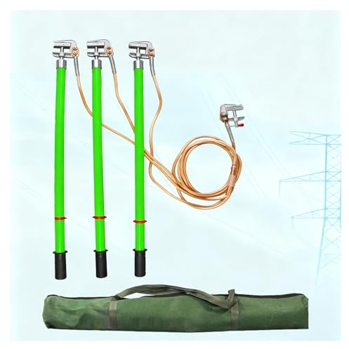 Högspänningsjordningsstång Isolerad Högspänningsjordningskabelsats - 3 Jordningsstavar Med Koppartråd Och Aluminiumklämmor, Säkerhet Mot Elektriska Stötar(Green,Copper Wire 1m/3.3ft+3m/9.8ft)