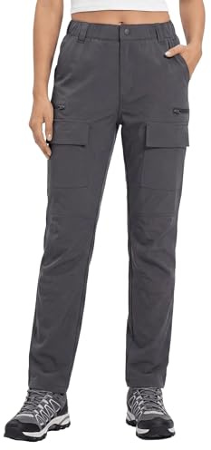 GymBrave Pantalone da Trekking Donna Estate Leggero Pantalone da Lavoro Elasticizzato Impermeabile Pantalone Cargo con Tasca Zippata Safari