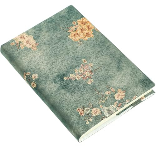 NAMOARLY Couverture de livre A5 en coton estampé doré sangle réglable protège-livre réutilisable pour étudiants et enseignants, étui pour cahier manuel agenda dossier, motif floral,