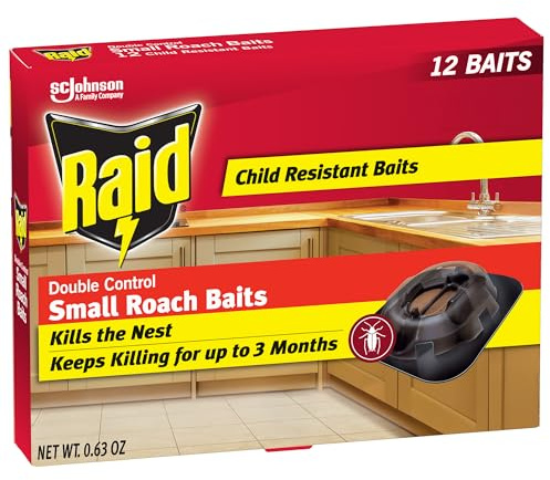 Raid Double Control Small Roach Baits, Child Resistant, For Indoor Use, Kills Roaches for 3 Months, 12 Count