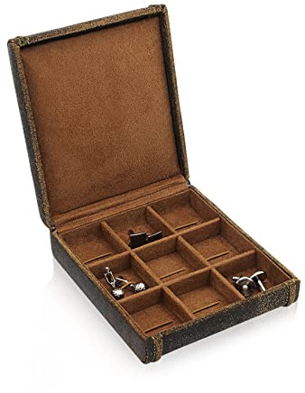 Friedrich|23, Manschettenknopfetui, Mit elastischen Schlaufen, 14,5 x 17 x 4,5 cm, Echtleder, Cubano, Braun, 27033-6