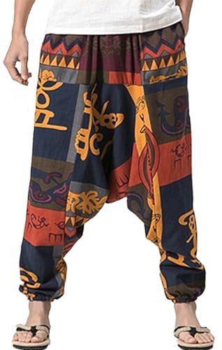 perdontoo Mens Womens Harem Pants Loose Fit Boho Yoga Hippie Aladdin Drop Crotch Trousers (34, Style 1)