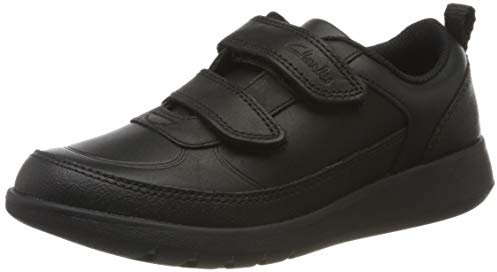 CLARKS Boys Scape Flare Low-Top Sneakers, Black Leather, 1 UK Wide