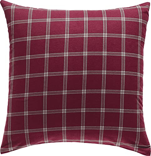 Erwin Müller Flanell Kissenbezug, Kissenhülle Karo rot Größe 80x80 cm - für kalte Nächte, flauschig weich, temperaturausgleichend, mit Reißverschluss
