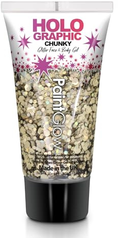 Chunky Cosmetic Glitter gels 50ml for face, Body & Hair from PaintGlow (Vegan) (Golden Girl)