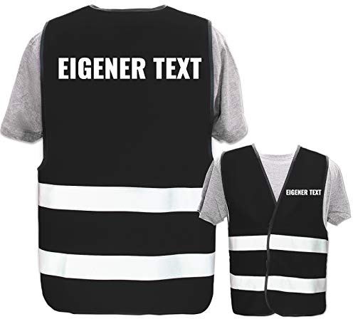 Hochwertige Warnweste mit Leuchtstreifen * Bedruckt mit: Eigener Text * Farbe + Größe: Schwarz (6XL) * Thema Sicherheit und Team * Farbiger oder Reflektierender Druck