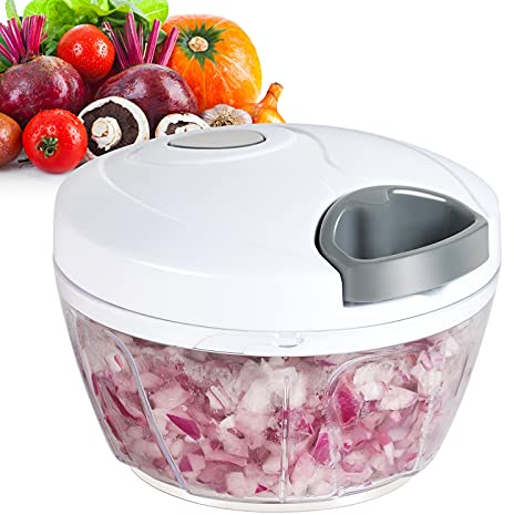 Ourokhome Manual Food Processor Vegetable Chopper, Portable Hand Pull String Garlic Mincer Onion Cutter for Veggies, Ginger, Fruits, Nuts, Herbs, etc., 500ml, White