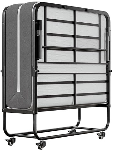 SunsGrove Twin Folding Bed with Mattress, 75 x 38 Foldable Guest Bed, Portable Rollaway Bed with 5 Memory Foam Mattress, Space-Saving Sturdy Metal Frame