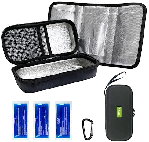 Kovoq Diabetes Insulin Kühltasche mit 3 EASA-zugelassene Kühlpackungen,Kühltasche für Medikamente mit Zusätzliche Wärmedämmschicht,Diabetiker Tasche für Unterweg Reise Urlaub