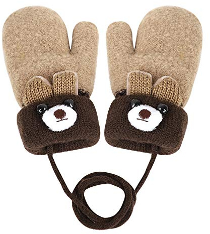 Hiver Gants pour Enfants Mignon Moufle en Peluche Doublé Tricotés Garçon Fille Gants Epais Chauds Mitaines Licou 1-4 Ans Bambin Moufle de Ski