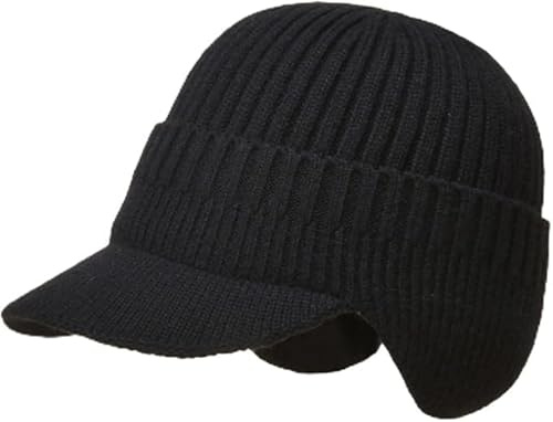 Rayson Cappello Uomo Donna Invernale Berretto in Maglia Cappello Caldo con Paraorecchie Tesa Unisex Cappellini da All'aperto(Nero)