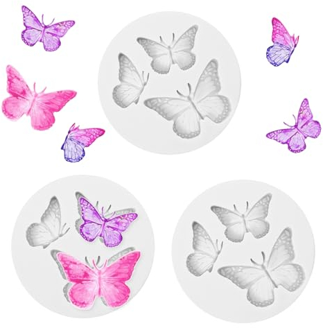 Gjinxi Stampi in silicone a forma di farfalla, 3 pezzi, stampi in argilla polimerica per caramelle, biscotti, dessert, mini farfalla fondente burro stampo per fai da te, argilla polimerica