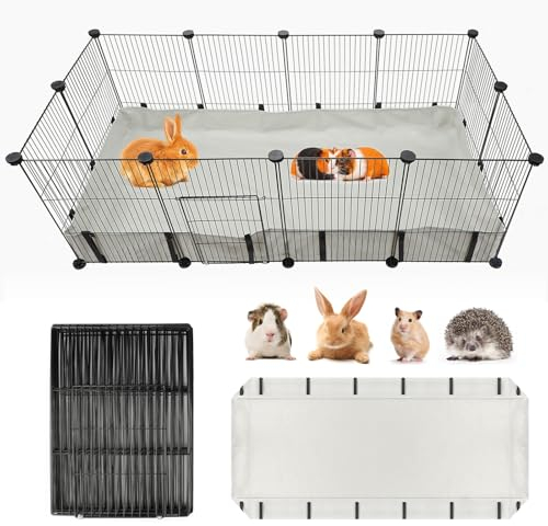 FHTONGE Meerschweinchen Käfig mit wasserdichte Bodenplane Set, 120×60×40 cm Kleintiergehege und 600D Oxford-Stoff Unterlage für Käfig, DIY Meerschweinchen Gehege Innen für Zwergkaninchen Hamster