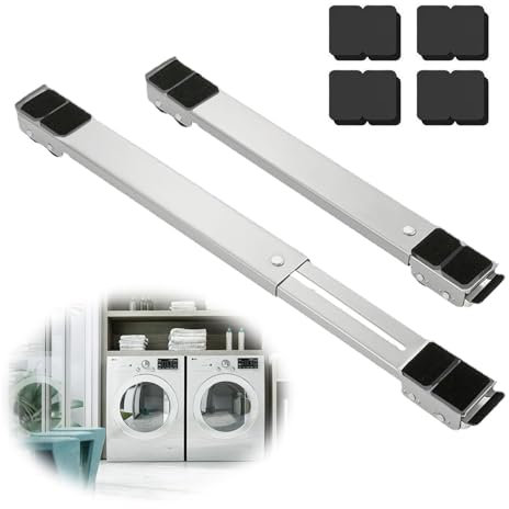 TUAKIMCE Heavy Duty Appliance Rollers, Adjustable Furniture Moving Roller Wheels with Brake, Washing Machine Wheels Load Bearing 660lbs for Refrigerators Sofa and Dryer（White）