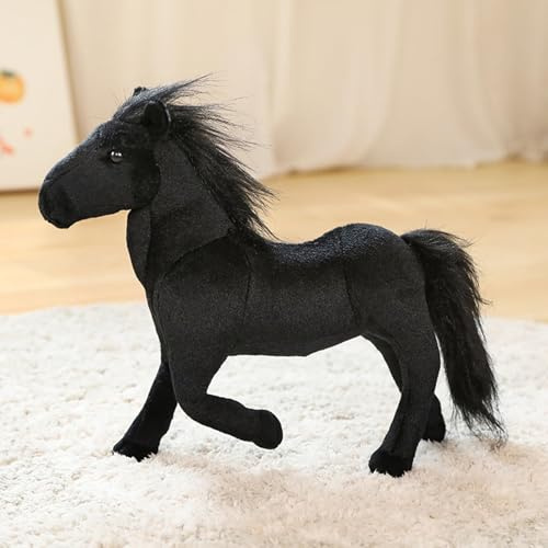 Champracer Peluche réaliste cheval debout 32 cm – Doudou poupée en peluche, simulation petit (cheval noir)