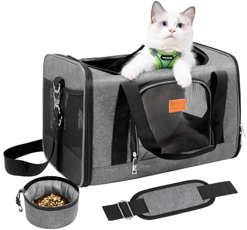 ROYPET Cat Carrier, Portable Pet Carrier Bag for Cats and Small Dogs, Foldable Soft Sided Cat Transport Carrier, Soft-Sided and Scratch-Proof mesh Cat Bag Pet Carriers, Travel Puppy Carrier(Grey)