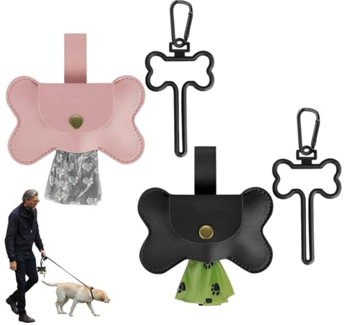 Sacchetti per escrementi per cani, 2 set da 4 Porta Sacchetti Cane, per attaccare al guinzaglio, porta sacchetti per rifiuti con clip a moschettone, per passeggiate e corsa, bicicletta, nero e Rosa