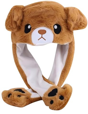 CutitiUU Hat with Moving Ears,Ear Moving Jumping Animal Hat,Soft Cute Animal Funny Floppy Ear Cap,Cute Bear,Animals Holiday Cosplay Funny Gift,Cap With Scarf for Kids Adults,Brown(Bear)