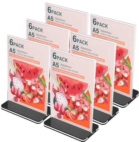WIYETY 6 stycken A5 akrylbordsstativ: 21 x 15 cm A5 utdragbar stativ akryl bordsstativ, L-stativ transparent reklamstativ, transparent plastdisplay, för kontor, kaféer, restauranger