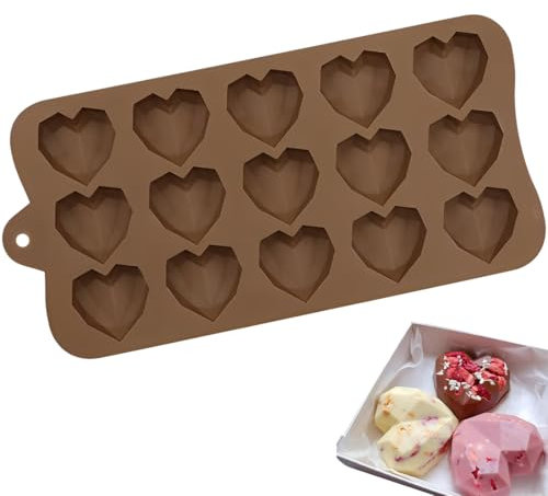BQRKOTM Moules à pâtisserie en forme de cœur, moules en silicone en forme de cœur en diamant 3D, moules à chocolat en forme de cœur en silicone à 15 cavités, pour faire du chocolat, des déco gâteaux