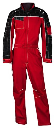 SADISRLS Tuta da Lavoro Professionale Bicolore per Carrozziere Meccanico Gommista Agricoltore, Cotone/Poliestere, Multitasche con Cerniera Zip - Resistente Multitasche (Rosso, XL)