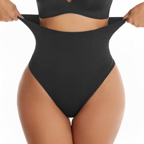 DiULi Tummy Control Thong Shapewear for Women, Black Breathable Tummy Tuck Thong Slimming Shaping Underwea High Waisted Comfort Butt Lifter Butt Lifter Slimming Pants （L）