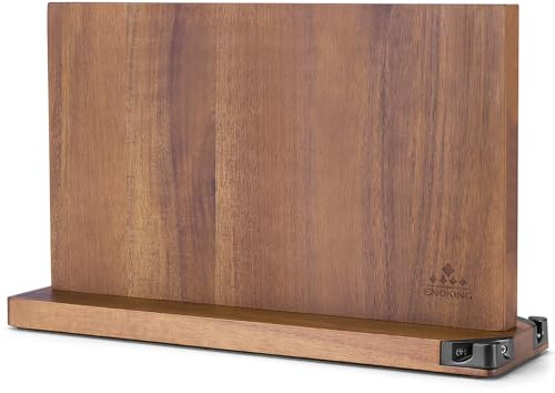 ENOKING 15.2 Extra Large Magnetic Knife Block with Dual Sharpeners, Acacia Wood Knife Holder & Display Stand with Strong Magnets