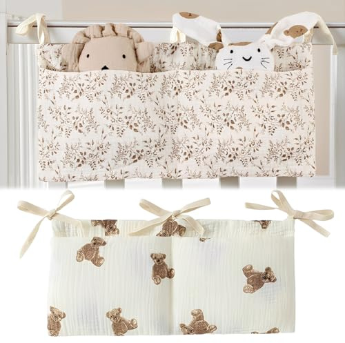 KIRZAX 2 pcs Bolso Colgante para Cama de Bebé, Organizador Colgante para Pañales, Organizador de Cuna Bolsa de Almacenamiento con Dos Bolsillos Grandes, para Juguetes PañAles Ropa