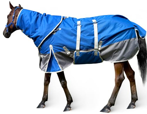 Horse Blankets for Real Horses Winter Horse Turnout Blanket Waterproof 1200D 260g Medium Weight Horse Blanket with Neck Cover Detachable