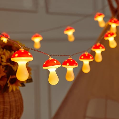 Koboko LED-svamp-ljuskedja, 3 m, 20 LED, varmvit, flugsvamp, ljuskedjor, svampdekoration, ljuskedja, inomhus, utomhus, batteri, mushrum, ljuskedjor för jul, halloween, bröllop, festdekoration
