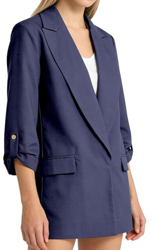 Linneblazer dam överdimensionerad blazer sportig elegant lätt kofta | Linne kontor kostymjacka amenblazer klassisk kostymkavaj enfärgad långärmad kofta bröllop fritid vardag