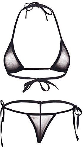 Agoky transparent meshbikini set för att knyta extrem sjögögrön baddräkt nackhållare bikini topp behå mikro-string sexig baddräkt badmode
