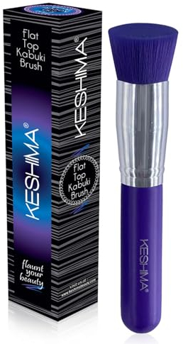 Keshima Pinceau à fond de teint Kabuki - Pinceau de qualité supérieure pour fond de teint liquide, crème et poudre - Polissage, mélange et visage (taille standard, violet fluo)