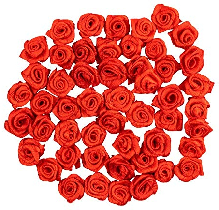 Ideen mit Herz Rose di raso | 50 pezzi | Ø 1,5 cm | rose decorative, mini rose in tessuto, piccole teste di rose per fai da te, cucire, decorazioni, decorazioni per fiori, decorazione da tavolo