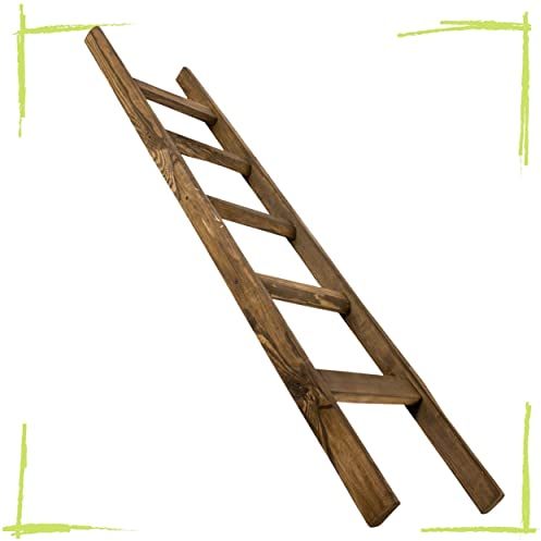 Obstkisten Online Holzleiter mit Sprossen als Handtuchhalter weiß, Wanddeko, Lampenhalter, Rankgitter - Deko für innen & außen (Braune Leiter 165cm)