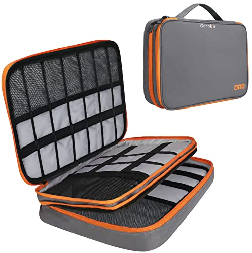 Gocokia Travel Electronic Accessories Organizer, Cokia Large Capacity Storage Handbag Cable Organizer Bag Waterproof Carry Pouch for 11.6''Laptop,Tablet,Cellphone,Hard Drives, Power - Grey