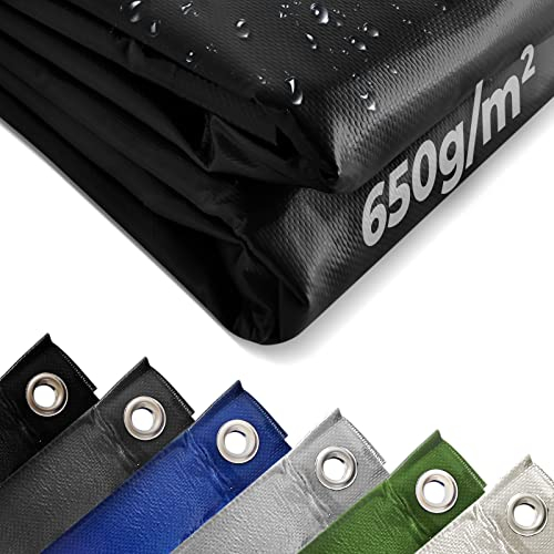 Jago® Bâche de Protection - 2x3m, Imperméable, Durable, Résistant aux Hautes Températures et aux UV, Multi-Usages, Polyester, PVC, Noir - Couverture de Survie, Extérieur, Camping, Bois